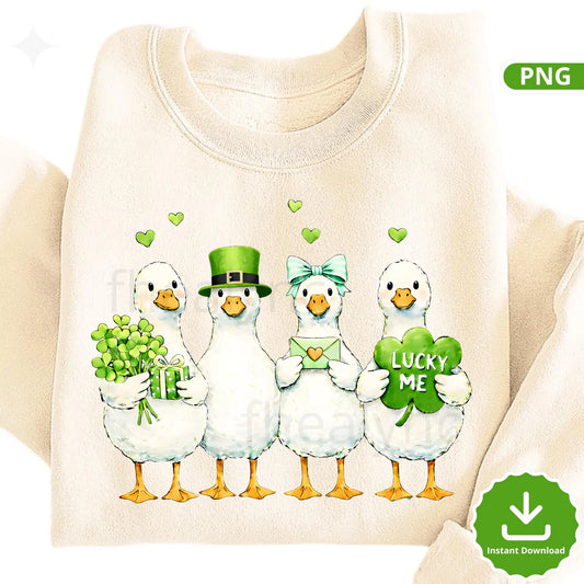 St Patrick's Day Goose PNG, Lucky Shamrock Clipart (Digital Download)