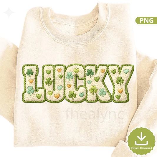 Lucky Faux Yarn PNG, St Patrick’s Day Chenille Letter Design, Shamrock Faux Embroidery PNG, Cozy St Patrick (Digital Download)