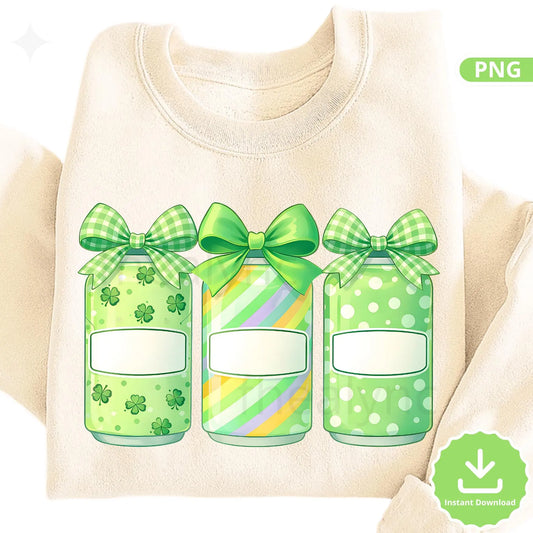 St Patrick's Day Soda Can PNG, Green Bow Labels (Digital Download)