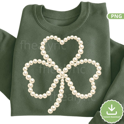 Pearl Shamrock PNG, St Patrick’s Day Clover Pearl Design, Irish Lucky Clover Clipart, Preppy Pearl Shamrock (Digital Download)