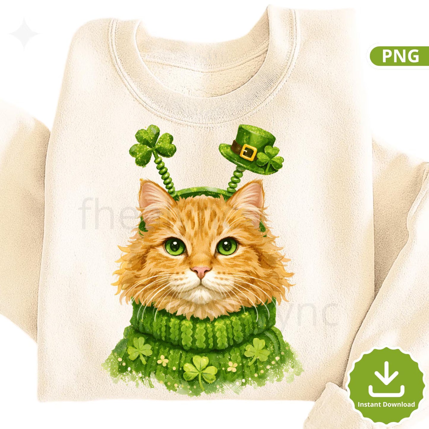 St Patrick’s Day Cat PNG, Lucky Shamrock Cat Clipart, Irish Cat Sublimation Design, Cute Leprechaun Cat PNG (Digital Download)
