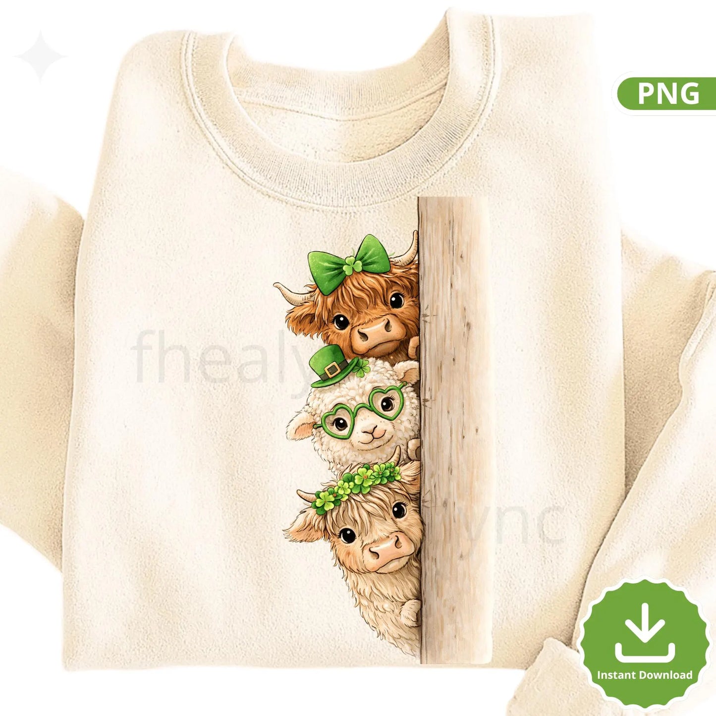 St Patrick’s Day Highland Cow PNG, Cute Cow & Sheep Peekaboo Clipart, Lucky Farm Animal PNG, Sublimation Shirt Design (Digital Download)