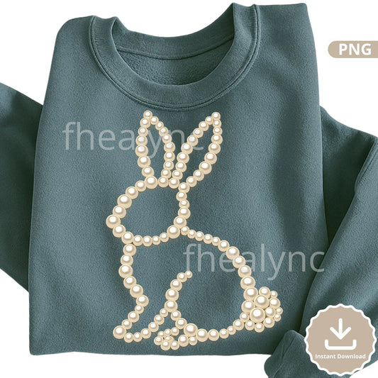 Pearl Bunny PNG, Easter Bunny Outline PNG, Coquette Easter Design, Pearl Beaded Bunny, Spring Boutique PNG, Sublimation (Digital Download)
