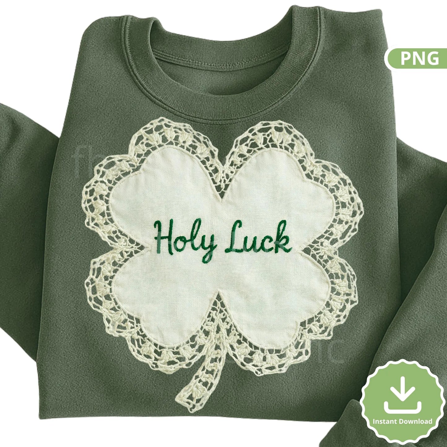 Holy Luck Shamrock Lace PNG, Vintage Lace Clover Design, St Patricks Day Sublimation File, Granny Chic (Digital Download)
