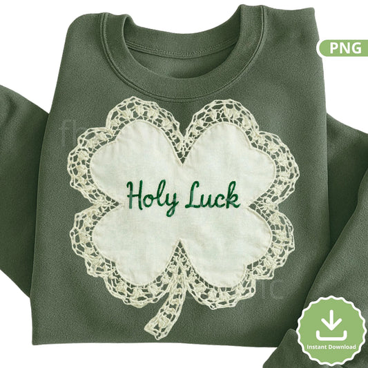 Holy Luck Shamrock Lace PNG, Vintage Lace Clover Design, St Patricks Day Sublimation File, Granny Chic (Digital Download)