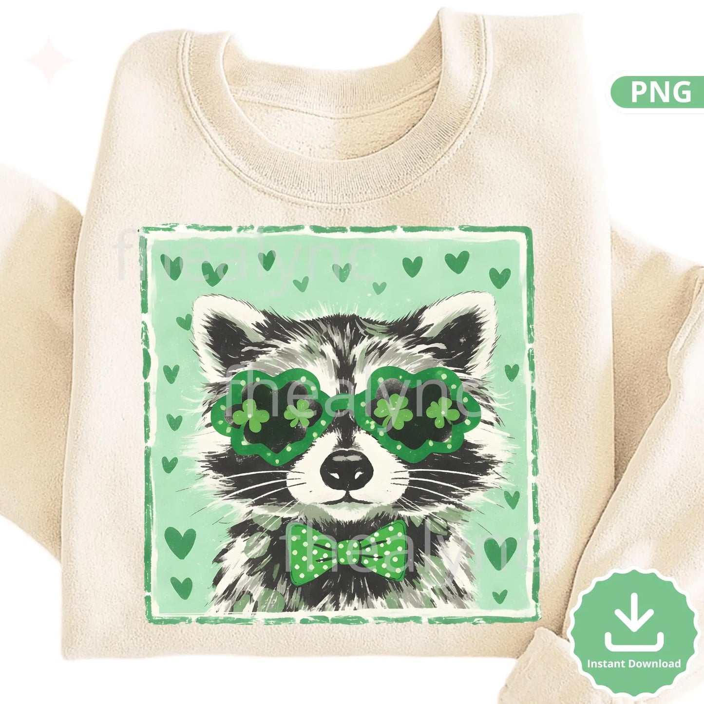 St Patrick’s Day Raccoon PNG, Shamrock Glasses Raccoon Clipart, Cute St Patrick's Animal PNG, Irish Bow Tie Raccoon (Digital Download)