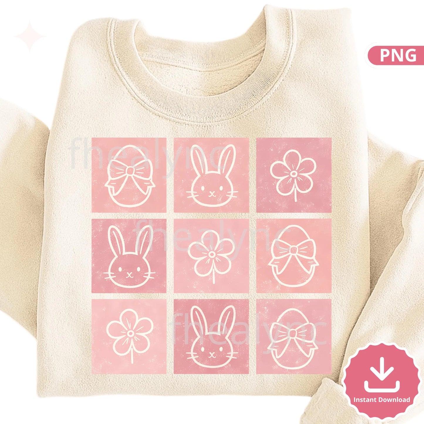 Pink Easter PNG Bundle, Retro Bunny Egg Flower Clipart, Vintage Distressed Easter Sublimation Design, Cute Spring Graphic (Digital Download)