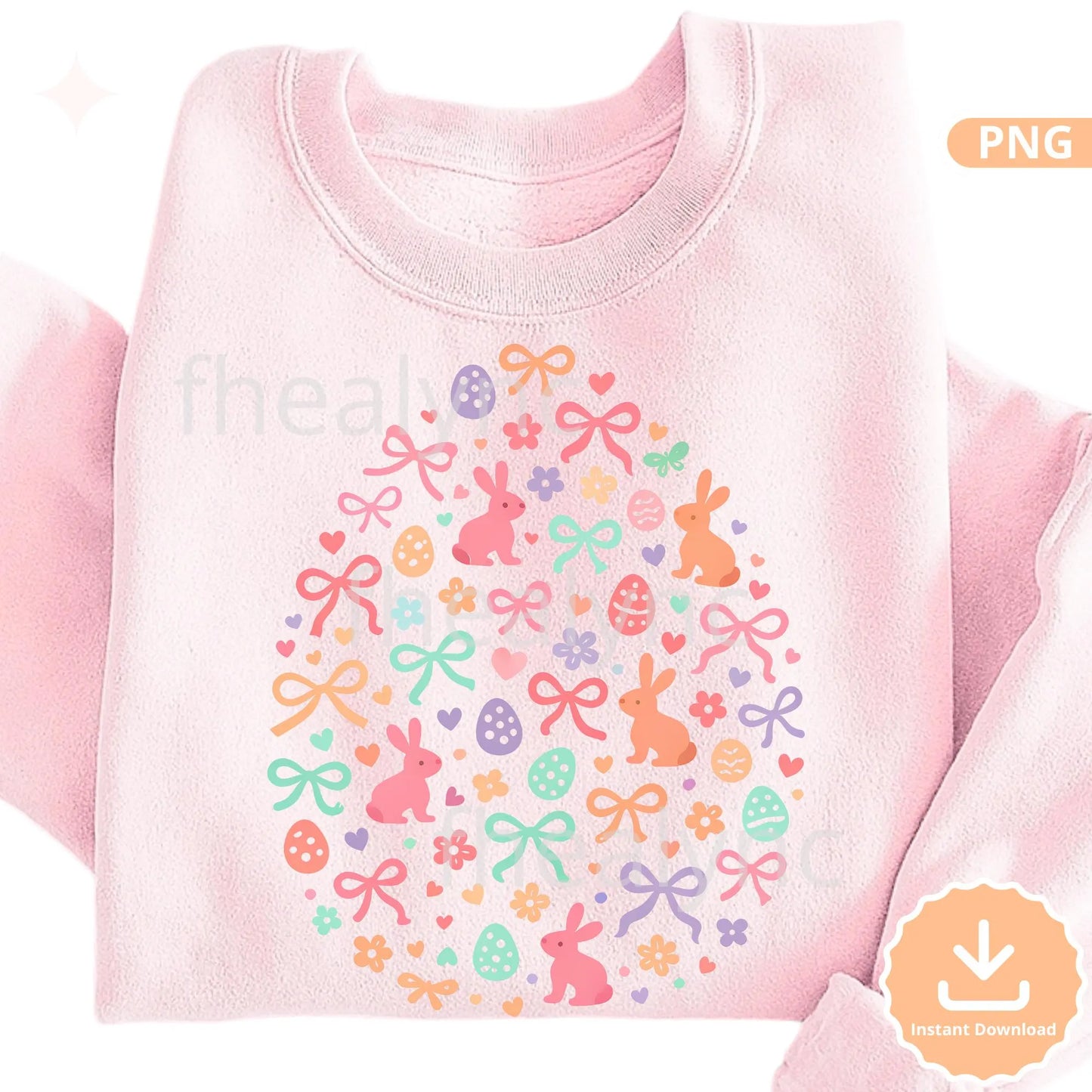 Pastel Easter Bunny Egg PNG, Cute Spring Sublimation Design, Bunny Bow Egg Clipart, Printable Easter Shirt Design (Digital Download)