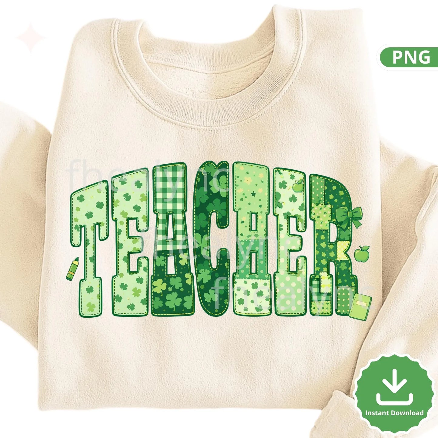 Teacher St Patrick’s Day PNG, Shamrock Patchwork Teacher Design, Lucky Teacher PNG, Sublimation & Cricut File (Digital Download)