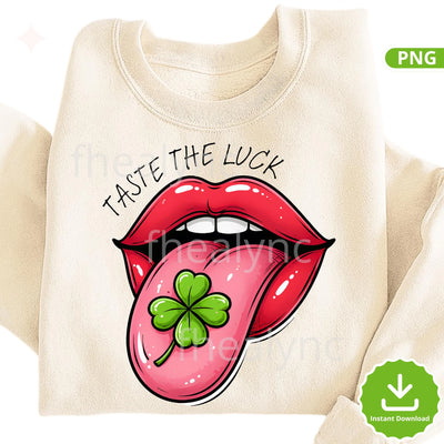 Taste the Luck PNG, St Patrick’s Day Lips Shamrock Design, Lucky Clover Tongue PNG, Funny St Paddy Cricut Sublimation (Digital Download)